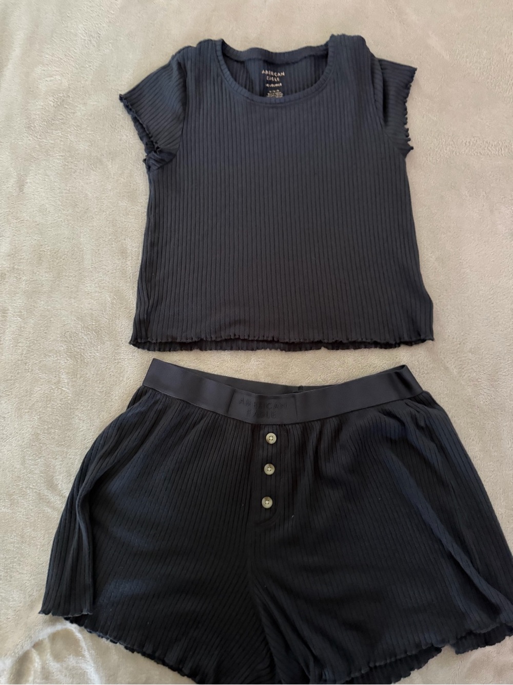 American Eagle Outfitters Black Ribbed Short Sleeve Pajama Set